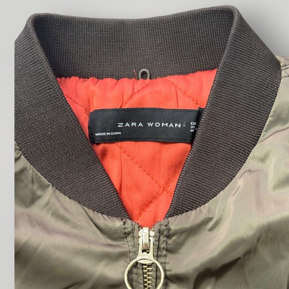 Zara Woman MA-1 Bomber Jacket Olive Green Orange Lining Size M - Picture 3 of 8